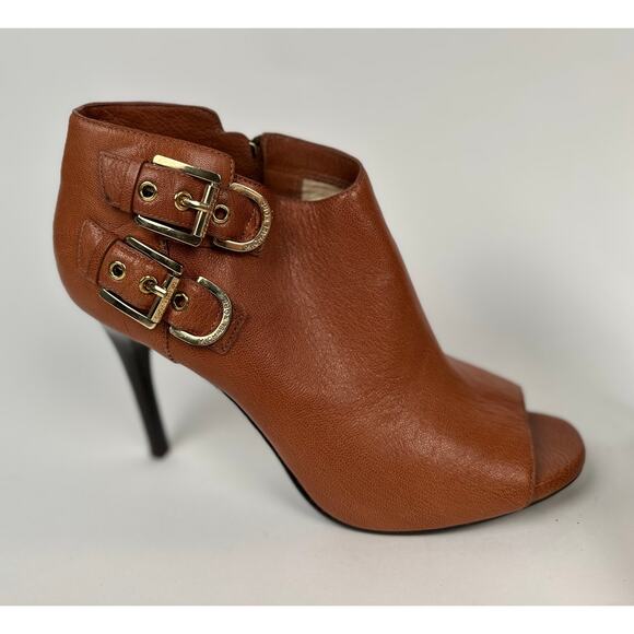 Michael Kors Tan Leather Peep Toe Booties - Picture 1 of 7